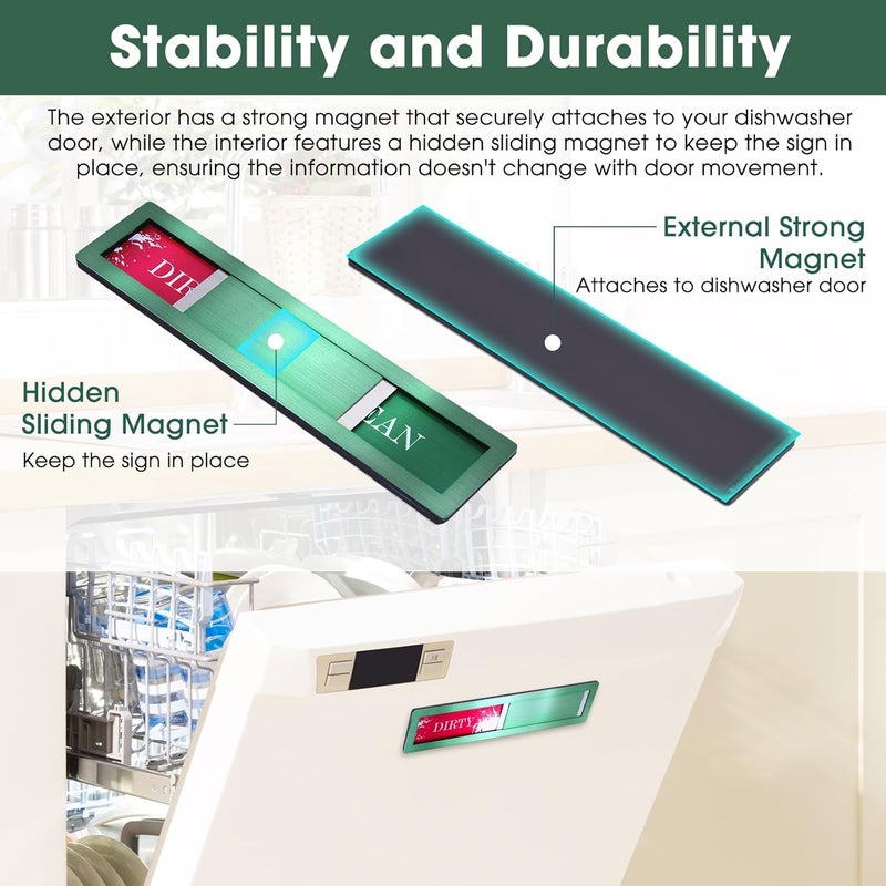 HYF DESIGN 304 Stainless Steel Dishwasher Magnet Clean Dirty Sign, Red & Green Dirty Clean Dishwasher Magnet for Kitchen Decor and Home Organization,Durable Easy Slide with Extra Tape (Green-06) - Image 4