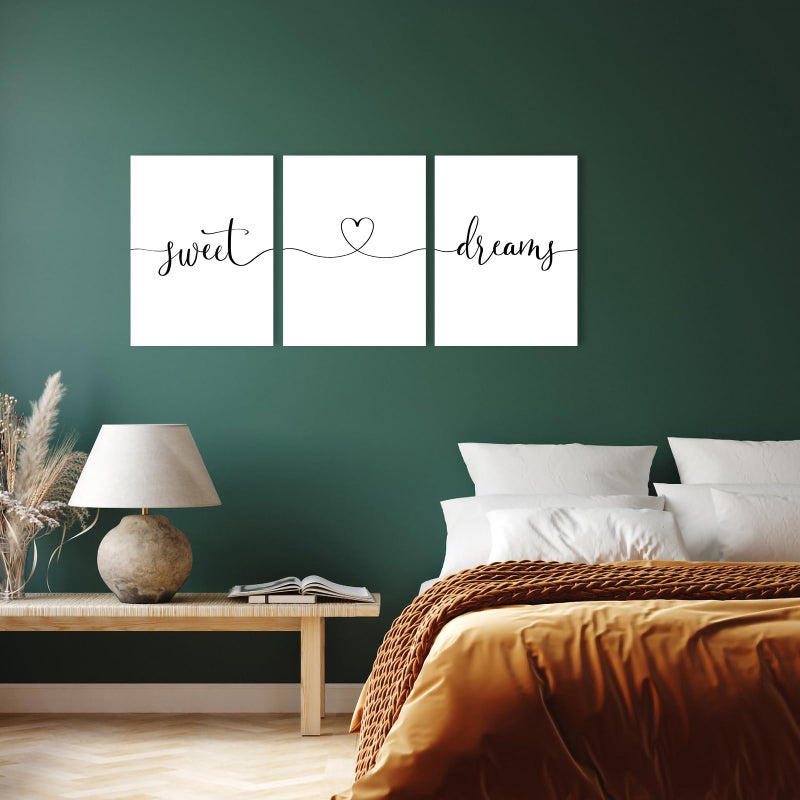 1 KINGO Sweet Dreams Wall Art Above Bed: Set of 3 Modern Master Bedroom Signs for Couples, Rustic Farmhouse Hanging Plaques Aesthetic Minimalist Guest Room Decor, 12x16 Inch - Image 3