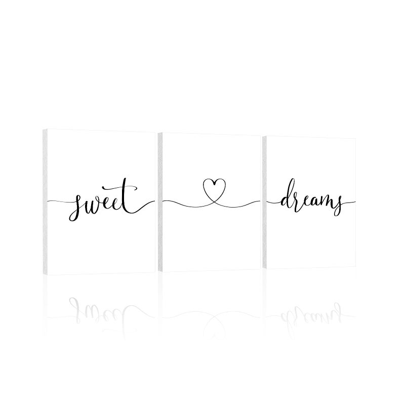 1 KINGO Sweet Dreams Wall Art Above Bed: Set of 3 Modern Master Bedroom Signs for Couples, Rustic Farmhouse Hanging Plaques Aesthetic Minimalist Guest Room Decor, 12x16 Inch - Image 1