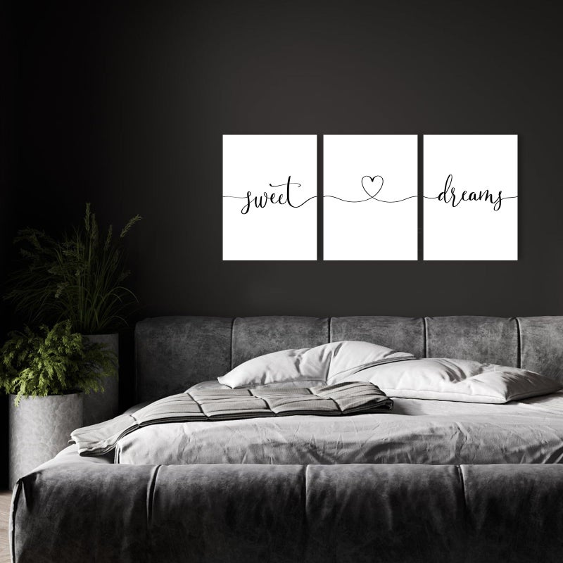1 KINGO Sweet Dreams Wall Art Above Bed: Set of 3 Modern Master Bedroom Signs for Couples, Rustic Farmhouse Hanging Plaques Aesthetic Minimalist Guest Room Decor, 12x16 Inch - Image 4