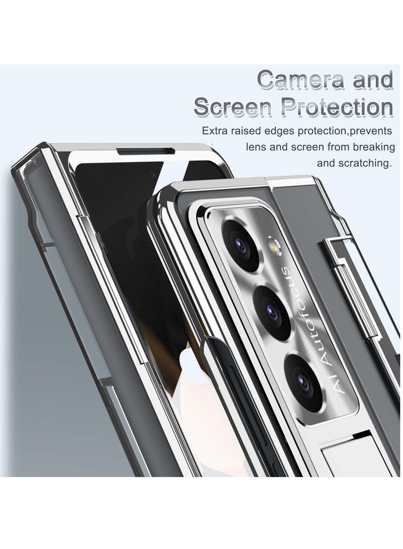 KASTWAVE Protective Case for Samsung Z Fold 5 - Compatible with S Pen & S Pen Holder & Kickstand, Stylish Gold Case with Pen Slot for Galaxy Z Fold 5 and Galaxy Z Fold 5 5G (Sliver) - Image 3