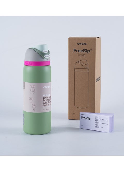 FreeSip Insulated Stainless Steel Water Bottle with Straw for Sports and Travel, BPA-Free, 32oz, Green