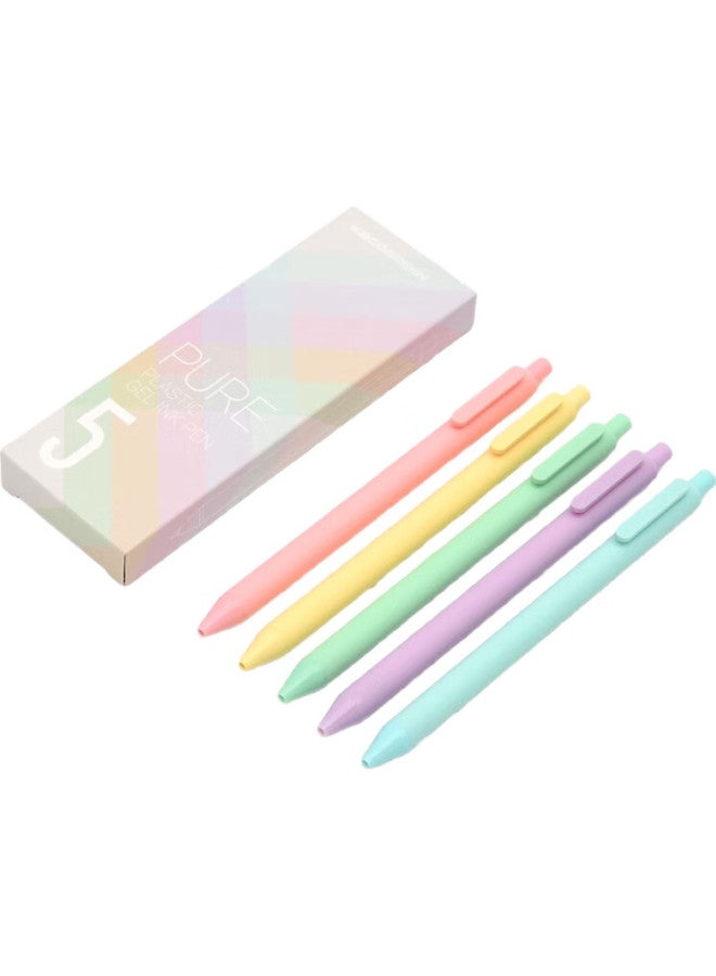 Kaco [Back To School Essential] Kaco Shuyuan Colorful Retractable Multi-Color Gel Pens, Journaling Pens, Water-Based Pens, 0.5Mm Bullet Tip, Mixed Colors, 5 Pens/Box, Macaron Colors, K1015 - Image 2