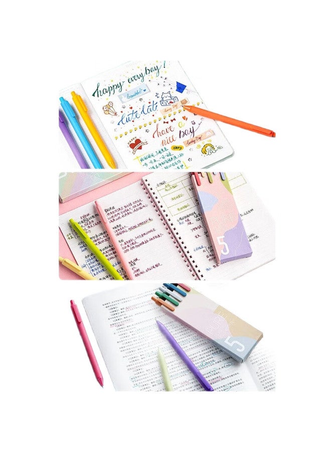 Kaco [Back To School Essential] Kaco Shuyuan Colorful Retractable Multi-Color Gel Pens, Journaling Pens, Water-Based Pens, 0.5Mm Bullet Tip, Mixed Colors, 5 Pens/Box, Macaron Colors, K1015 - Image 1