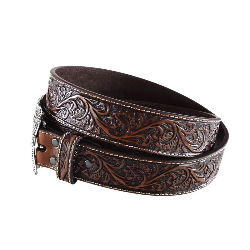 ARIAT ARIAT Men's Straight Floral Belt, Black/Tan, 36  - Image 4