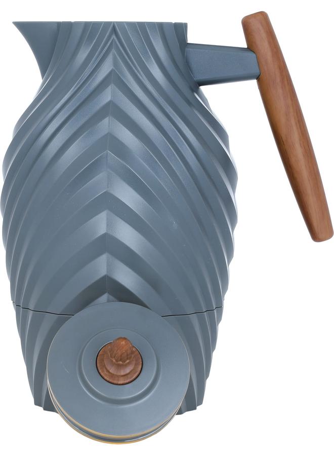 Everest Plastic Thermos 1 Liter With Wooden Handle Gray - Image 2