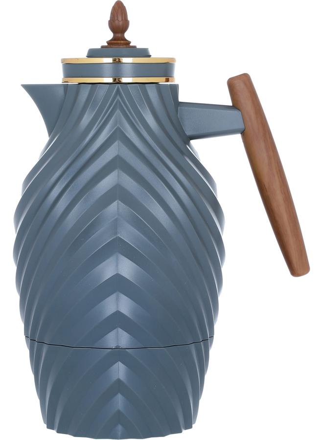 Everest Plastic Thermos 1 Liter With Wooden Handle Gray - Image 1