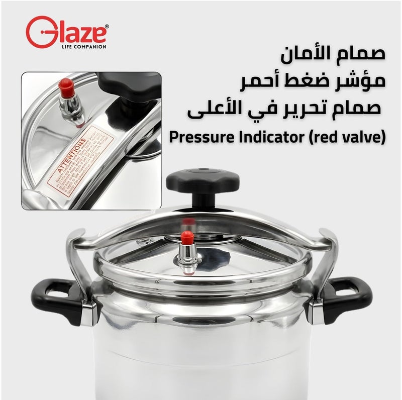 Glaze 15Liters Aluminum Pressure Cooker – Large Family & Commercial Size – Heavy Duty Safety Lock & Valve – Gas & Electric Compatible – 5 Year Warranty Metallic Silver - Image 5
