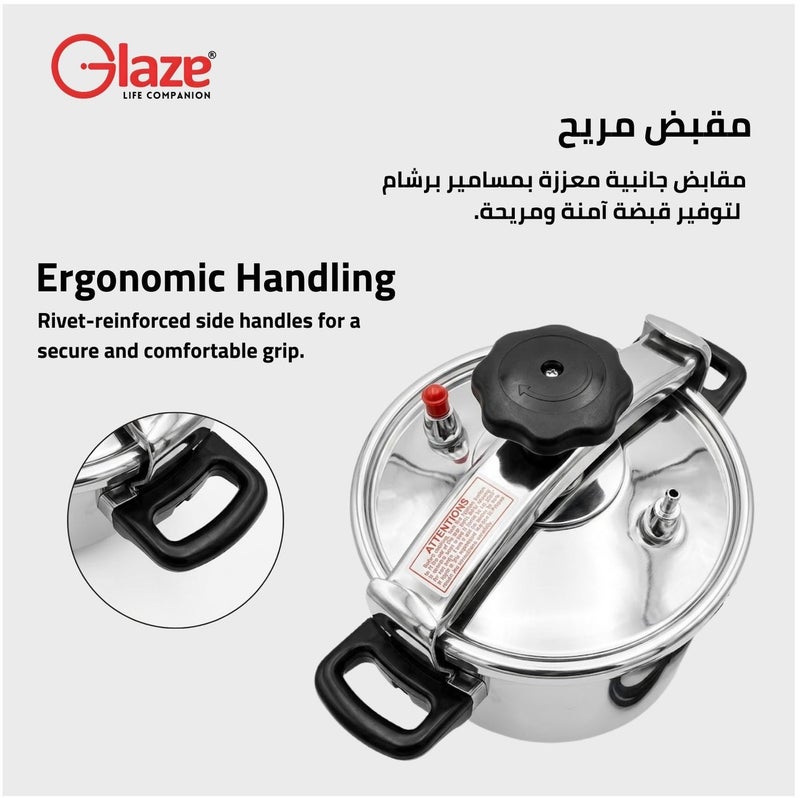 Glaze 15Liters Aluminum Pressure Cooker – Large Family & Commercial Size – Heavy Duty Safety Lock & Valve – Gas & Electric Compatible – 5 Year Warranty Metallic Silver - Image 4