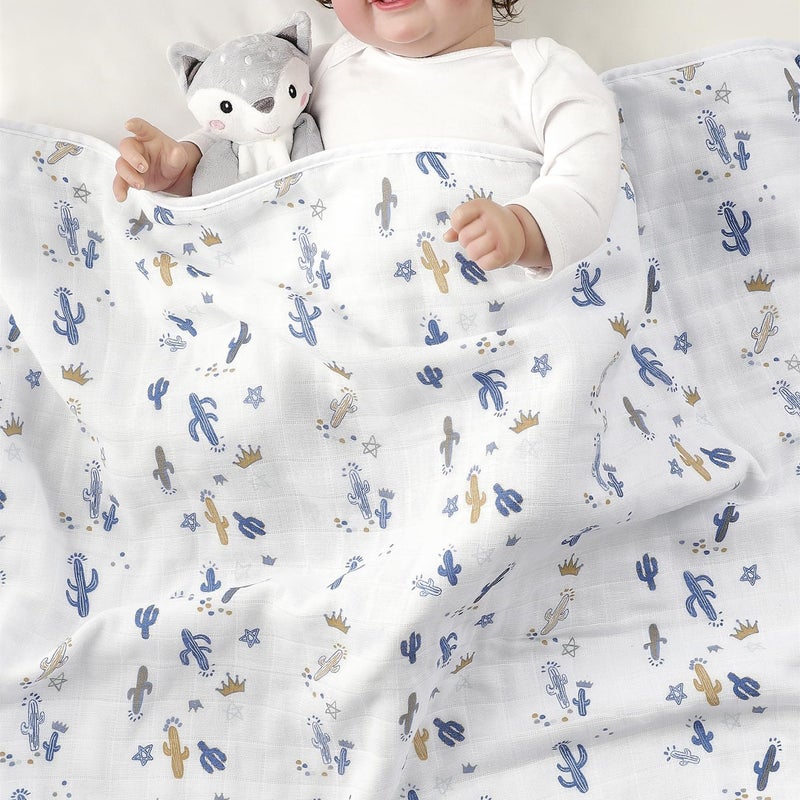 CREVENT 40''X40'' 100% Organic Cotton Muslin Baby Blanket for Newborns, Essential for Baby Shower Birthday Gift - Cactus 100X100cm - Image 3