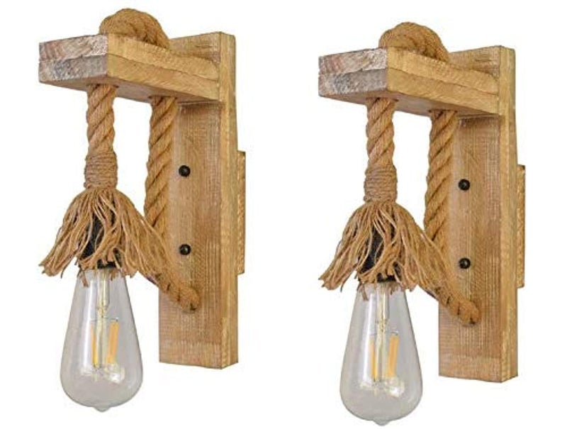 Improvhome E27 Holder Base Traditional Mounted Vintage Natural Rustic Rope Jute Type Hanging Pendant Ceiling Light Lamp Scones for Home Decoration (Pack of 2, Bulb Not Included) - Image 1