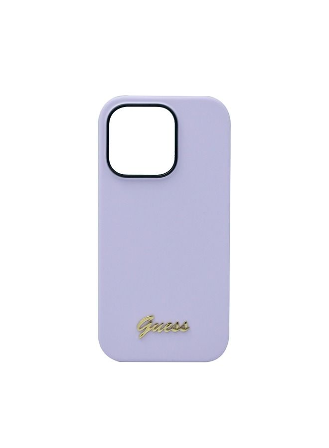 GUESS Silicone Pc Camera Script Logo Hard Case For iPhone 14 Pro Purple - Image 1