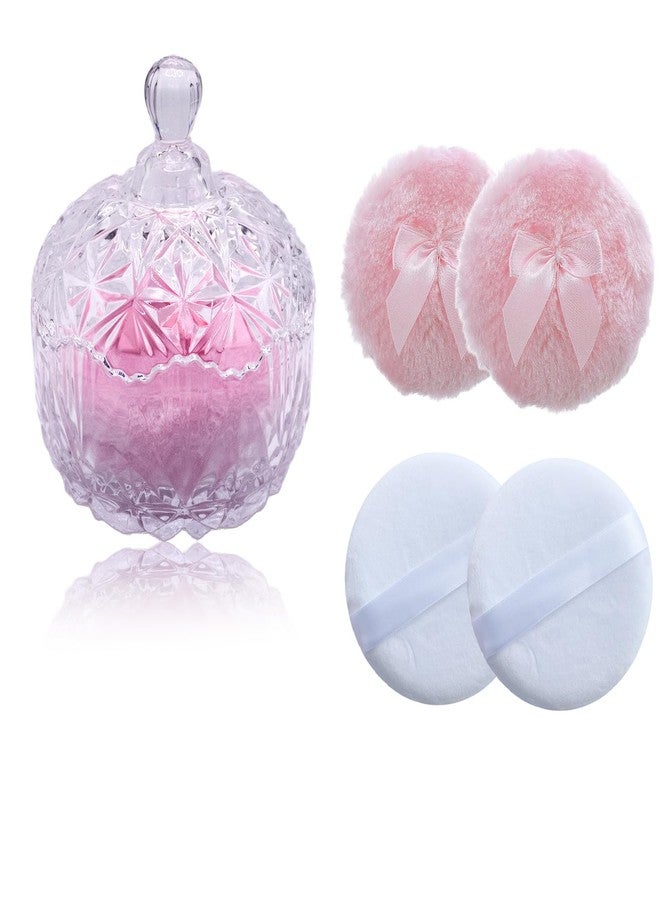 Qopoto 5 Pieces Large Body Powder Puff and Powder Container, Crystal Case for Dust Puff, Powder applicator with Box for Face and Body (Clear, Crown) - Image 1