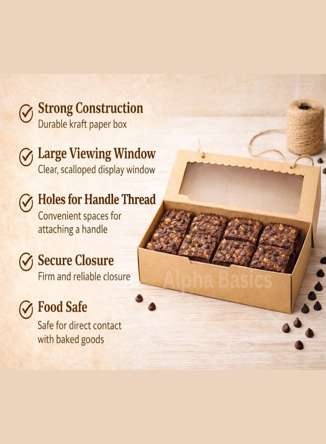 Alpha Basics Pack of 25 (9x6x2inch) Kraft Rectangular Large Brownie Boxes with Window Donut, Cake, Pastry, cookie boxes - Image 5