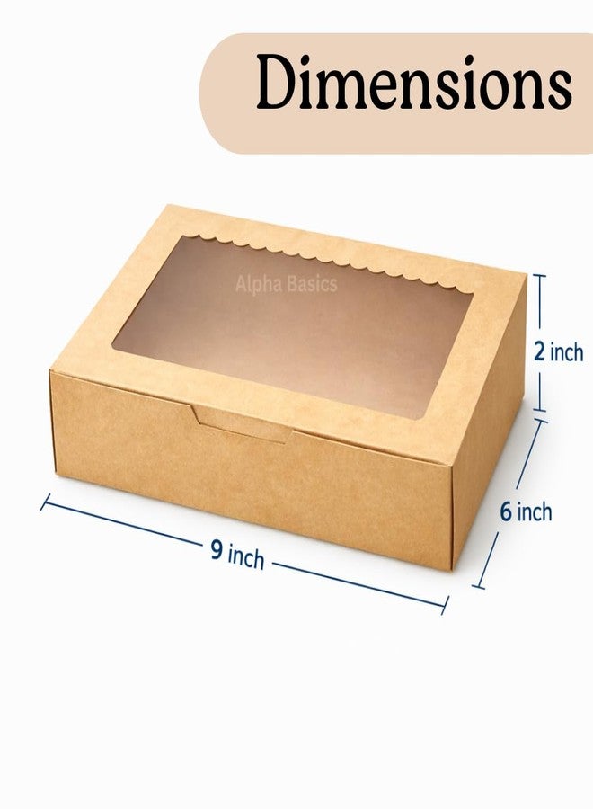 Alpha Basics Pack of 25 (9x6x2inch) Kraft Rectangular Large Brownie Boxes with Window Donut, Cake, Pastry, cookie boxes - Image 2