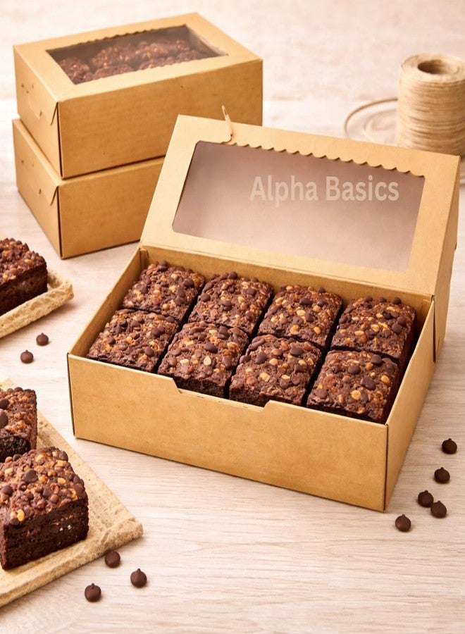 Alpha Basics Pack of 25 (9x6x2inch) Kraft Rectangular Large Brownie Boxes with Window Donut, Cake, Pastry, cookie boxes - Image 4