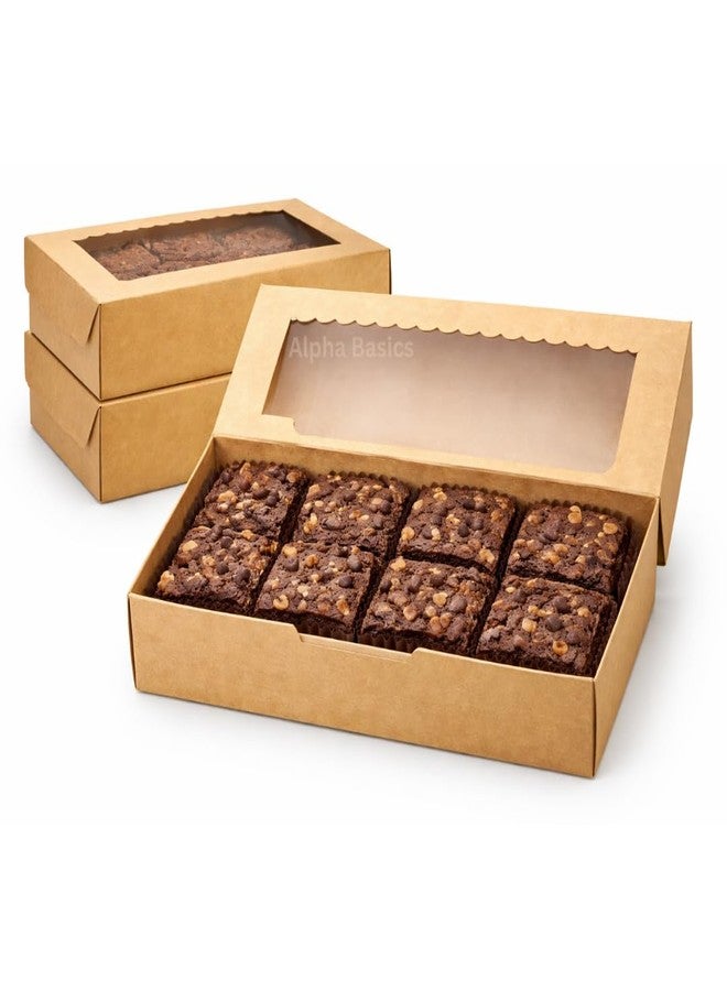 Alpha Basics Pack of 25 (9x6x2inch) Kraft Rectangular Large Brownie Boxes with Window Donut, Cake, Pastry, cookie boxes - Image 1