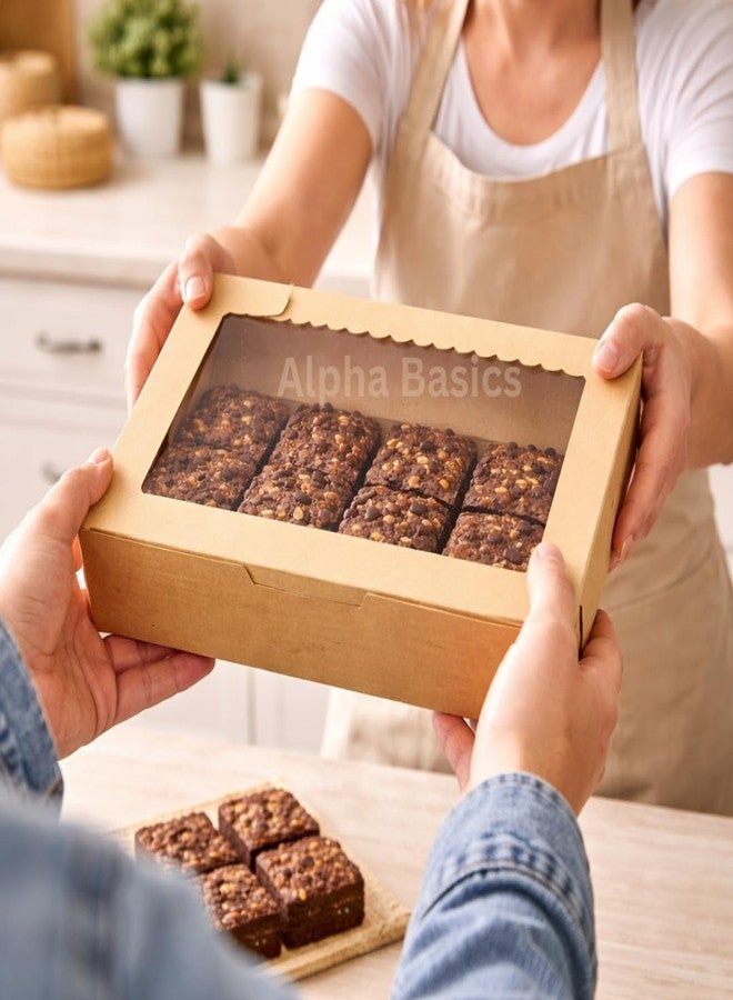 Alpha Basics Pack of 25 (9x6x2inch) Kraft Rectangular Large Brownie Boxes with Window Donut, Cake, Pastry, cookie boxes - Image 3