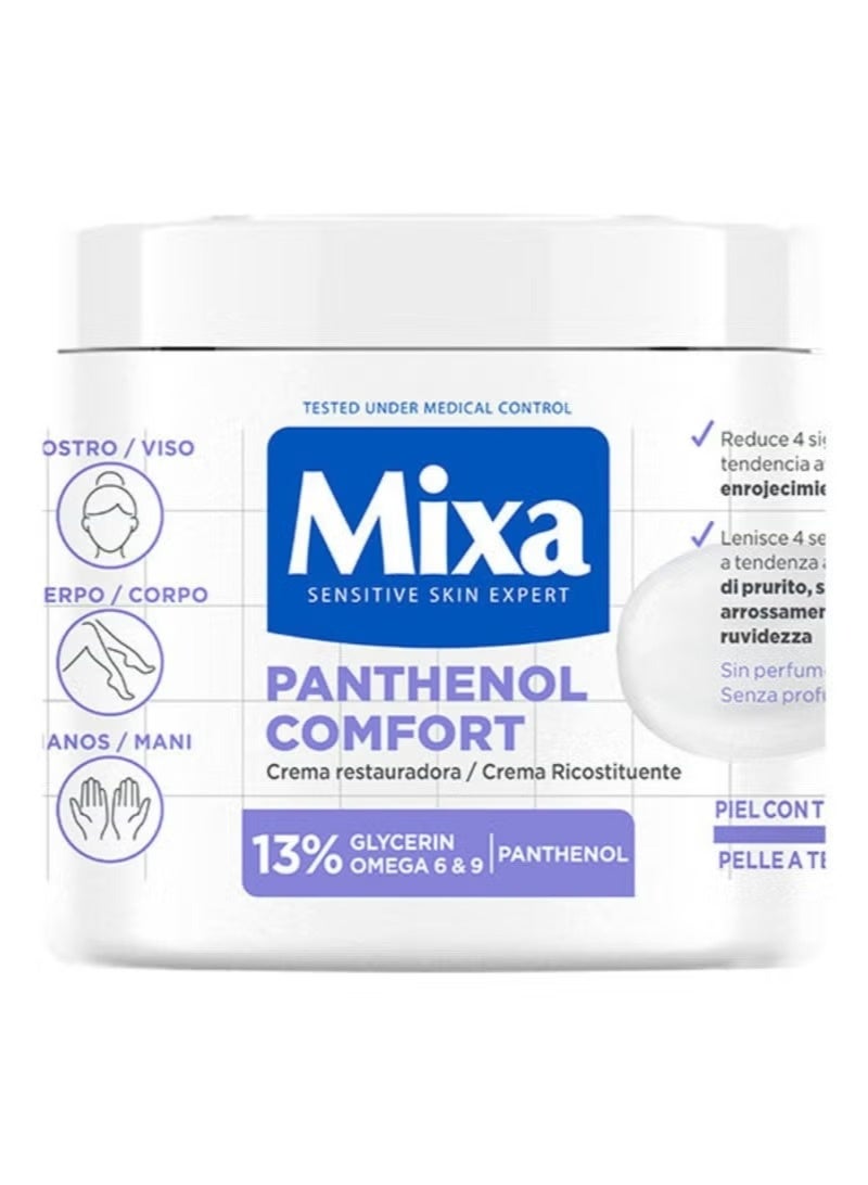 Mixa Soothing Moisturizing Cream with Panthenol – a soothing body moisturizer for eczema-prone skin, formulated with 13% glycerin, Omega 6 & 9, and panthenol; fragrance-free, 400 ml. - Image 1