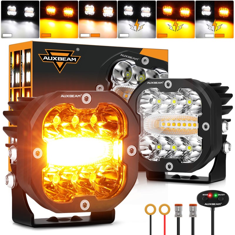 أضواء LED من أوكسبيم 6 أوضاع باللونين الكهرماني والأبيض سلسلة XPUltra 3 إنش 96 واط ضوء ستروب مزدوج اللون ضوء ضباب كهرماني ضوء فلوود ضوء تحذير طوارئ
