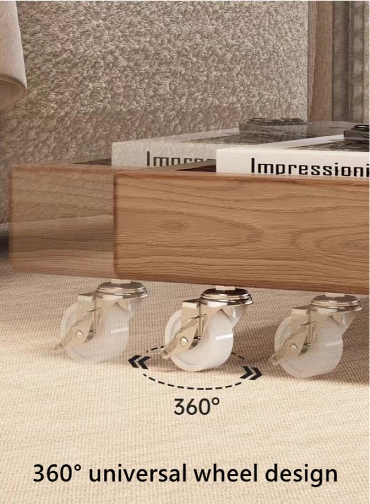 Kutis 3-Tier Bedside Table Simple Modern Bedroom Nightstands Wooden Bedside Storage Small Cabinet with Wheels Rubber Wood 40x40x58 cm  - Image 5