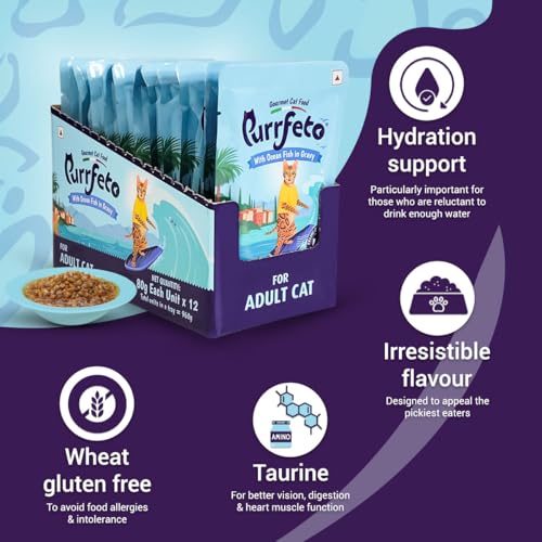 Purrfeto Adult Wet Cat Food | Oceanfish in Gravy |80 GMS (Pack of 12)| Gluten Free | Supports Hydration | Highly Palatable - Image 3
