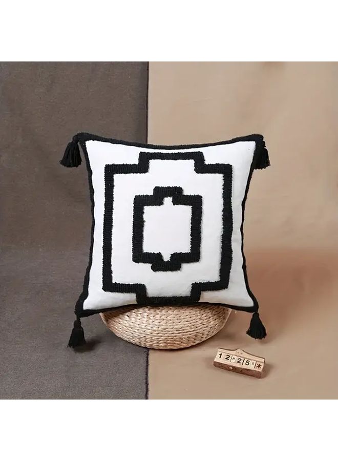 Preppy Style Geometric Throw Pillow Cover 18x18 Inches Black White Tassel Zipper Closure - Image 2