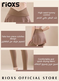 RIOXS Women's Skirted Leggings Pleated Skirt Yoga Tights Athletic High Waist Tummy Control Pants for Workout Running Yoga  - Image 5