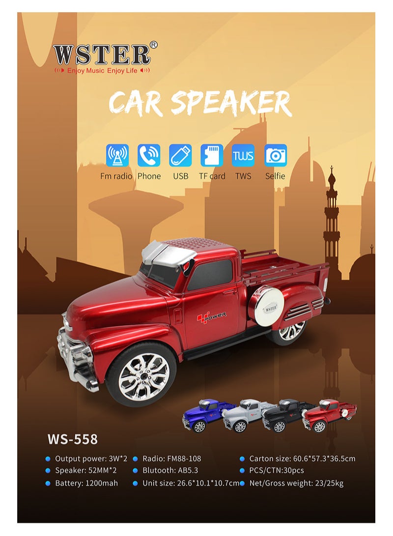 WSTER WS-558BT Car Shape Pickup Truck Bluetooth Speaker with TF USB FM AUX Handsfree LED Light Multicolor - Image 1