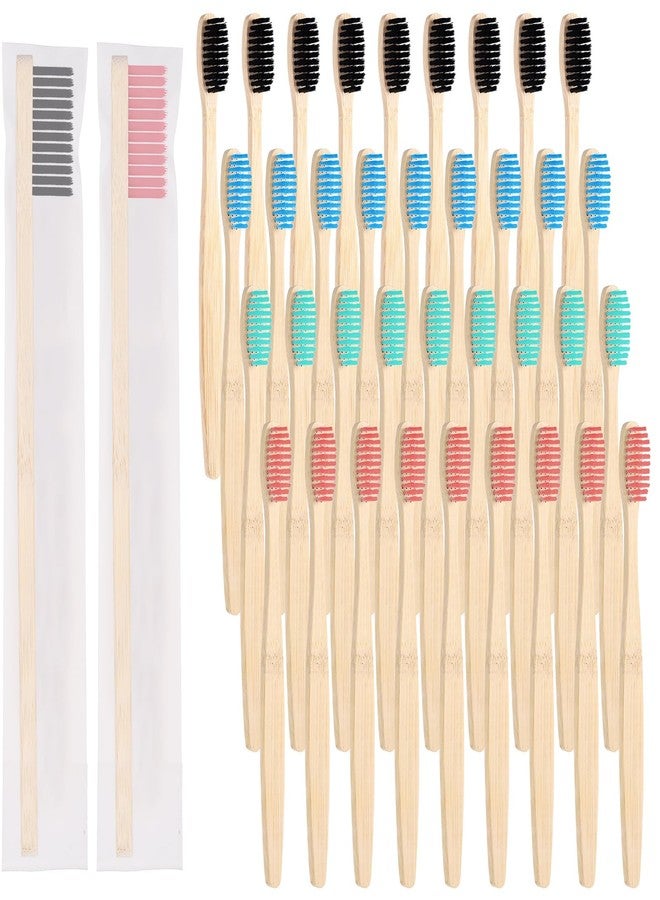 Vesici 200 Pcs Bamboo Toothbrushes Bulk Soft Bristles Toothbrushes with Micro Fur Ultra Wooden Bamboo Teeth Brush Manual for Adults Travel Family Hotel Individually Packaged (Black,Pink,Green,Blue) - Image 1