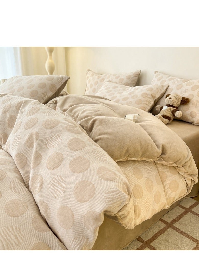 Fitted Sheet Style — ﻿ Carved Velvet Cloth Embroidered Wide Edge Milk Velvet Four Piece Bedding Set  - Image 1
