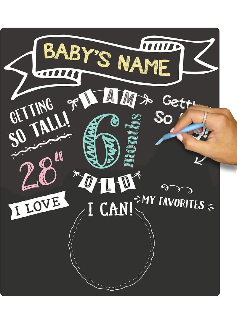 pearhead Pearhead All About Baby Milestone Photo Sharing Monthly Chalkboard Baby Photo Prop Black  - Image 5