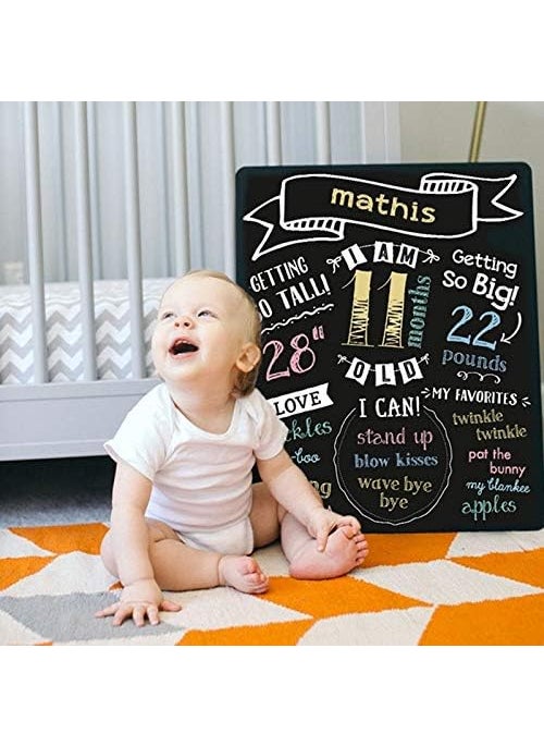 pearhead Pearhead All About Baby Milestone Photo Sharing Monthly Chalkboard Baby Photo Prop Black  - Image 2
