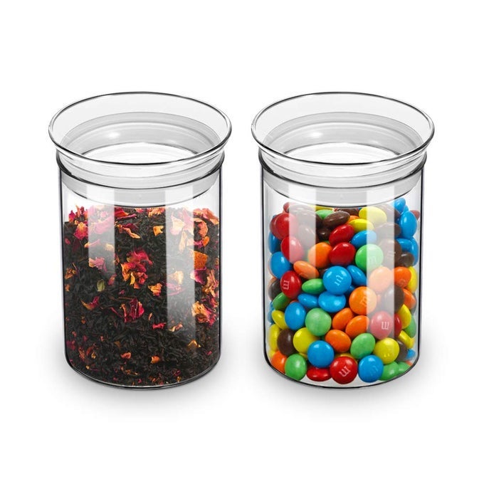 GLASS CANISTERS JAR WITH LID AIRTIGHT SEALED 15 FLUID OUNCE SPICE JARS SETS OF 2 CLEAR SMALL KITCHEN STORAGE CONTAINERS FOR HERBSTEA 476 X 315 IN