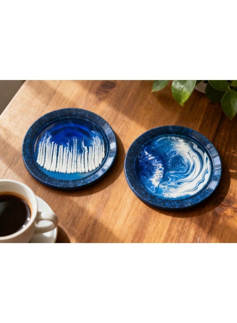 handmade Ocean Wave Resin Coaster: Handmade Coastal Decor Drink Mat coffee coaster - Image 1