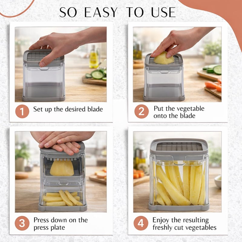 Brieftons PerfectCut Vegetable Chopper: 4-Blade Veggie Dicer Fruit Slicer, Potato French Fry Cutter, Wedge Cutter, Onion Chopper, Egg Slicer with 5 Recipe Ebooks, Safe to Use, Easy to Clean & Store - Image 5