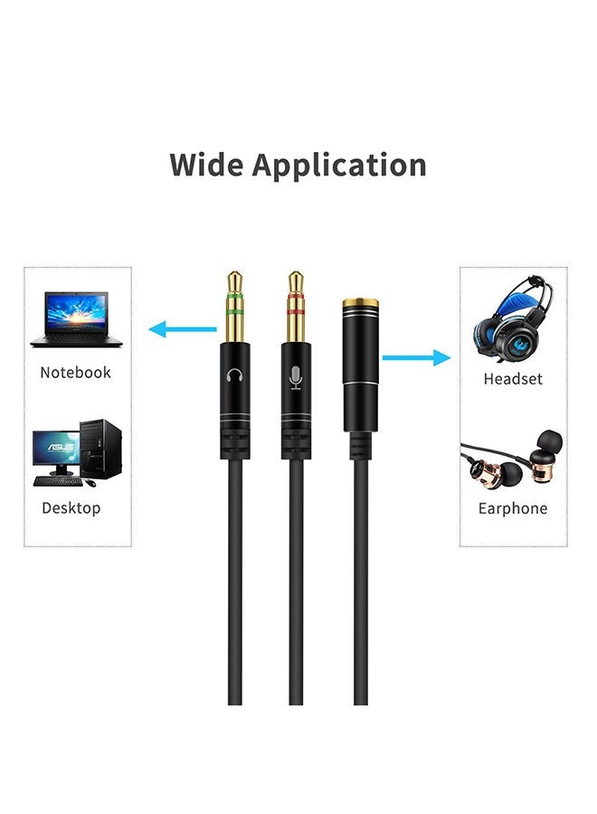 3.5mm أنثى إلى مزدوج 3.5mm ذكر الصوت الفاصل كابل أسود محول الصوت العالمي - Image 3