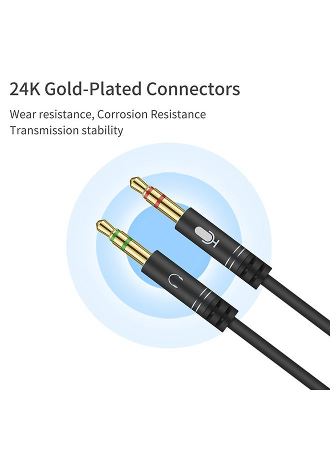 3.5mm أنثى إلى مزدوج 3.5mm ذكر الصوت الفاصل كابل أسود محول الصوت العالمي - Image 4