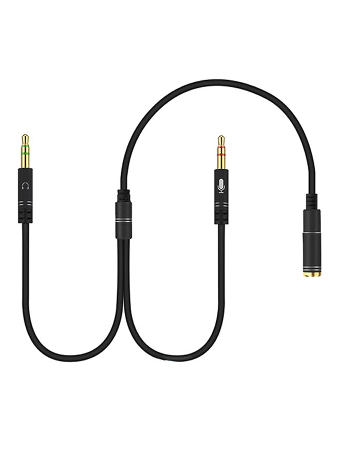 3.5mm أنثى إلى مزدوج 3.5mm ذكر الصوت الفاصل كابل أسود محول الصوت العالمي - Image 1