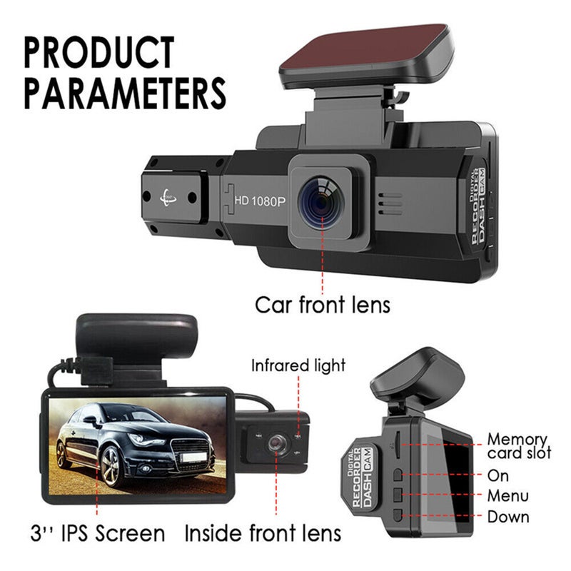 Dual Driving Recorders, 3.0-inch IPS Screen In Front Of And Inside The Car, 170°Wide-angle Motion Detection Cycle Recording Clear Images, In Car Hard Disk Recorder - Image 2