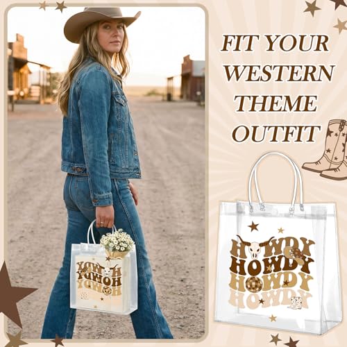 Resholder 24 Pcs Howdy Cowboy Clear Gift Bags with Handles Wild Adventure Desert Rustic PVC Snack Treat Goodie Gift Bags for Birthday Western Events Rodeo Party Supplies - Image 3