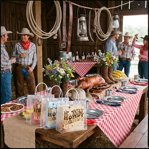 Resholder 24 Pcs Howdy Cowboy Clear Gift Bags with Handles Wild Adventure Desert Rustic PVC Snack Treat Goodie Gift Bags for Birthday Western Events Rodeo Party Supplies - Image 5