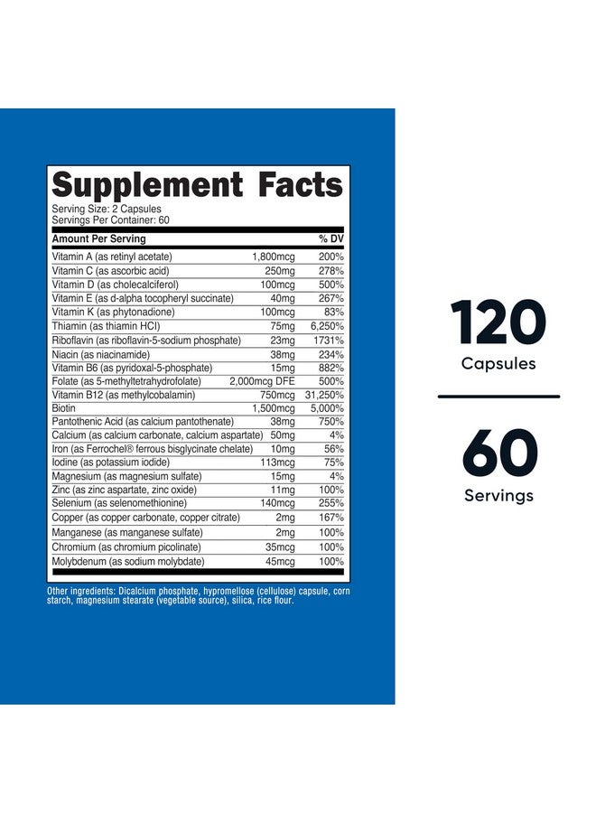 Nutricost Methylated Multivitamin 120 Capsules, 60 Servings - 23 Vitamin & Minerals Per Serving - Image 2