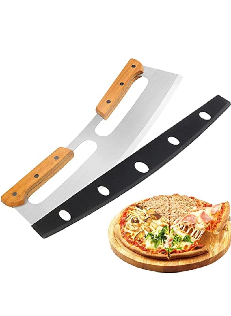 Arabest Non-Stick Pizza Cutter,Pizza Cutter Rocker with Wooden Handles and Protective Cover,Dishwasher Safe, Sharp Stainless Steel Pizza Slicer Wheel, Big Pizza Knife Cutters for Kitchen Tool  - Image 1