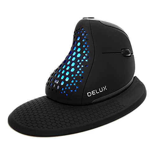 DELUX ماوس عمودي مريح لاسلكي DeLUX Seeker مع شاشة OLED، جهاز استقبال BT و USB، يتصل بما يصل إلى 4 أجهزة، عجلة إبهام، 4000DPI، ماوس صامت قابل للبرمجة وإعادة الشحن (M618XSD-أسود) - Image 1