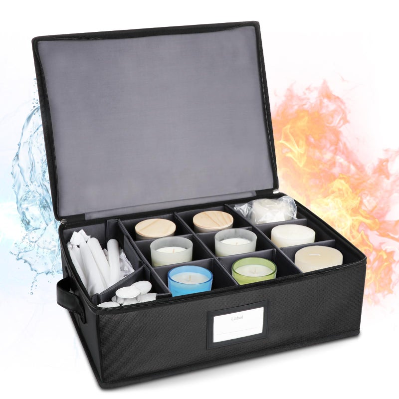 Fireproof Candle Storage Organizer Box with Dividers Tissue Paper and Ziplock Bags Protects Aromatherapy Jar Taper Pillar Tealight Candles 1 Black 17