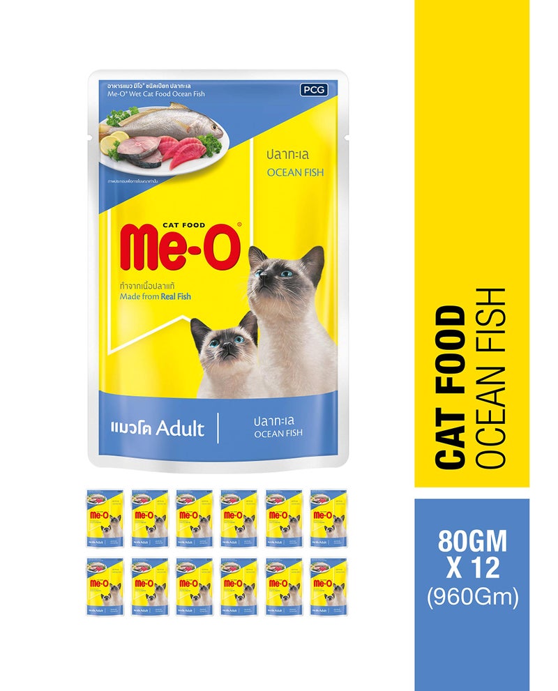 ME-O Wet Pouch Adult CAT Food Ocean Fish Flavour 80 G Pack of 12, 960g - Image 2