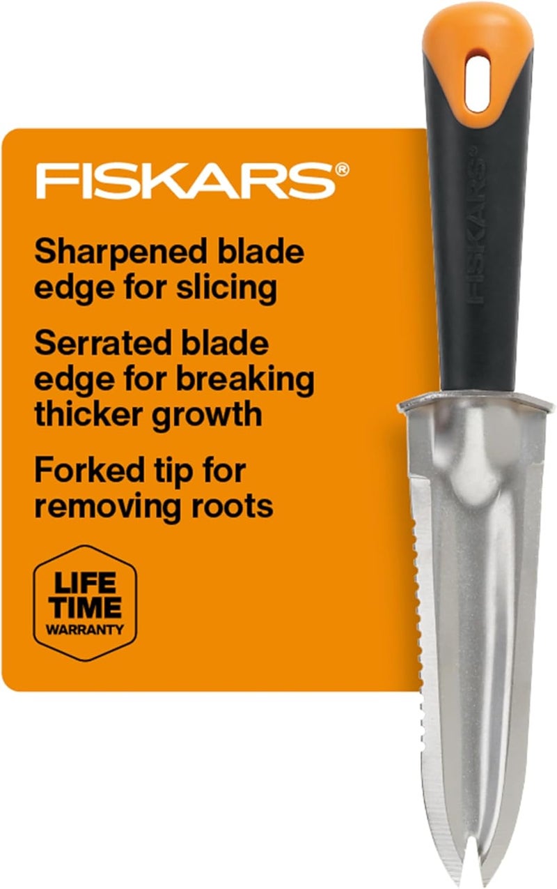 Fiskars سكين حديقة من الفولاذ، أداة متعددة الاستخدامات لسحب الأعشاب الضارة للزراعة، وإزالة الأعشاب، والحفر، وزراعة النباتات مع ثقب للتعليق - Image 1