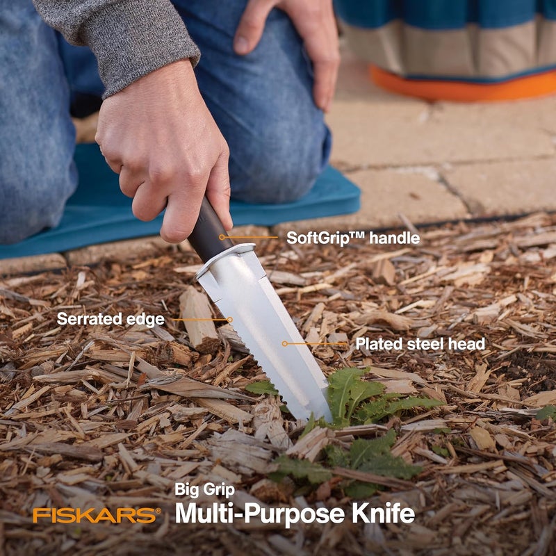 Fiskars سكين حديقة من الفولاذ، أداة متعددة الاستخدامات لسحب الأعشاب الضارة للزراعة، وإزالة الأعشاب، والحفر، وزراعة النباتات مع ثقب للتعليق - Image 2