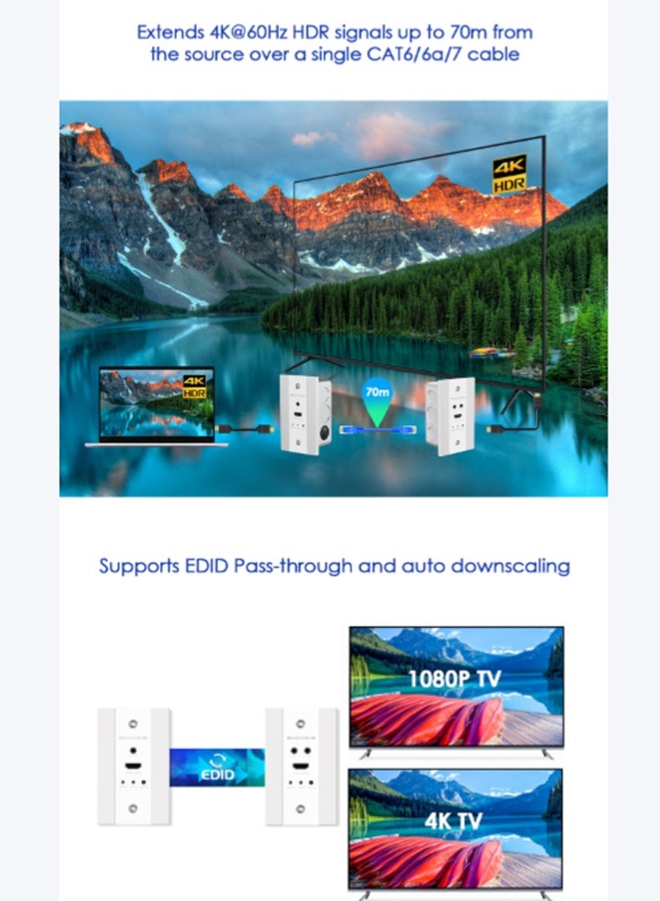 لينكينج جهاز تمديد HDMI جداري LKV565W‑US – 4K@60Hz HDR، مدى 70 متر مع PoC و IR - Image 4